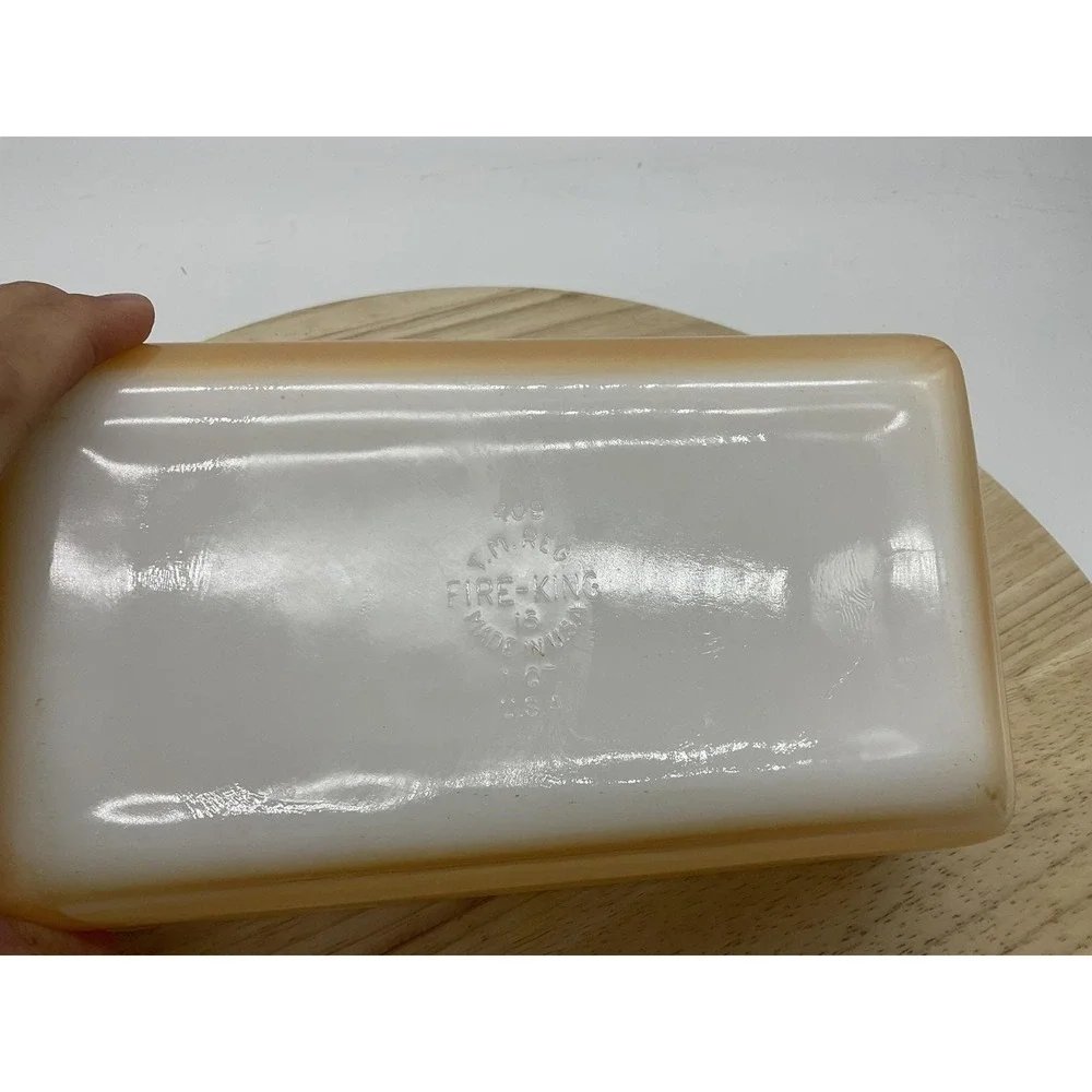 Vintage Fire-King Copper Tint Loaf Pan Milk Glass Baking Dish Oven Ware Made USA